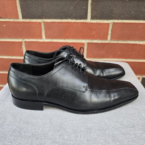 HUGO BOSS Leather Apron Toe Lace Up Derby in Black Size 9 US - Picture 1 of 9